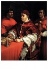 Raphaël Sanzio (1483-1520)  - 
Pope Leo X with Cardinals Giulio de' Medici and Luigi de' R -
Postcard - 
A19970-1