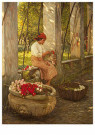 Henry H. La Thangue 1859-1929  - 
A Ligurian Flower Girl, -
Postcard - 
A40830-1
