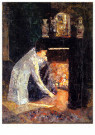 Lesser Ury (1861-1931)  - 
Woman at the Fireplace, 1882 -
Postcard - 
A43252-1