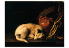 Gerrit Gerard Dou (1613-1675)  - 
A Sleeping Dog Beside a Terracotta Jug, a Basket, and a Pile -
Postcard - 
A43637-1