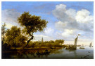 Salomon van Ruysdael 1600-1670 - 
River Landscape with a Church in the Distance, circa 1655-16 -
Postcard - 
A76955-1